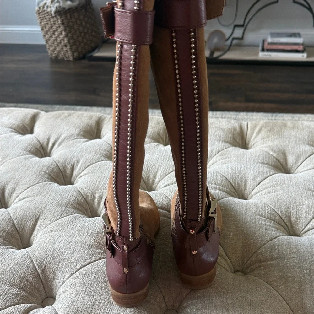 Alex Marie Tan and Burgundy Over the Knee Boots‎